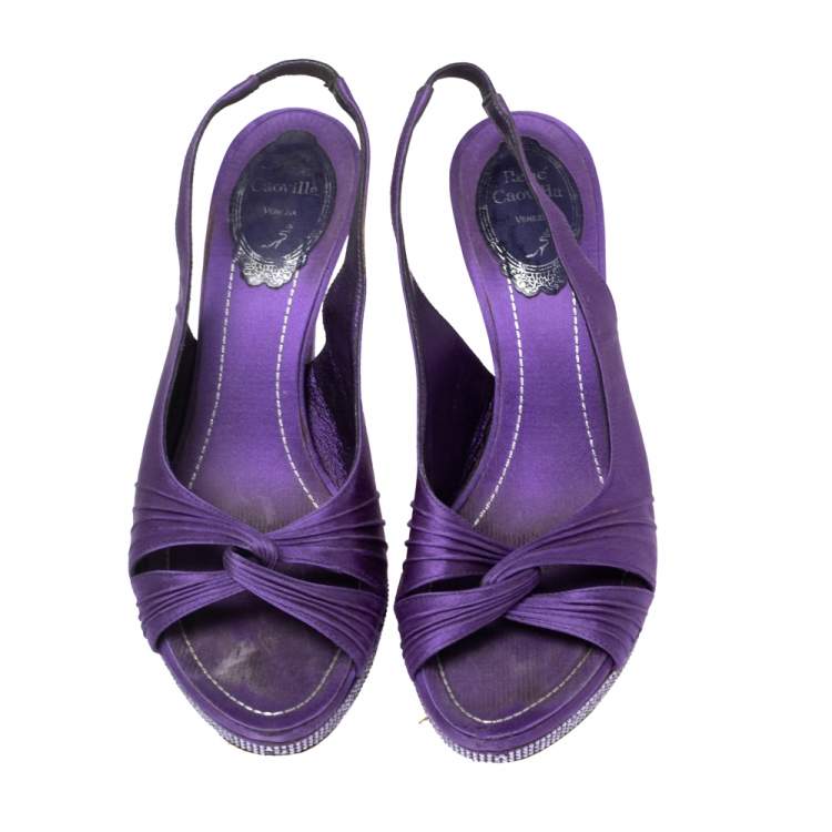 Pre Owned René Caovilla Purple Satin Slingback Sandals Size 37.5