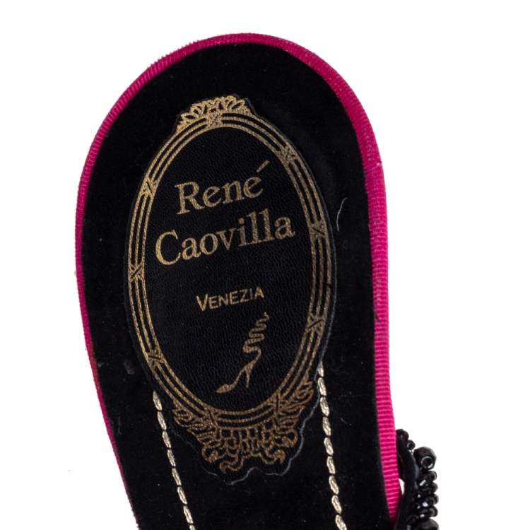 Pre Owned Rena Caovilla Multicolor Beaded Suede Ankle-Strap Sandals Size 37