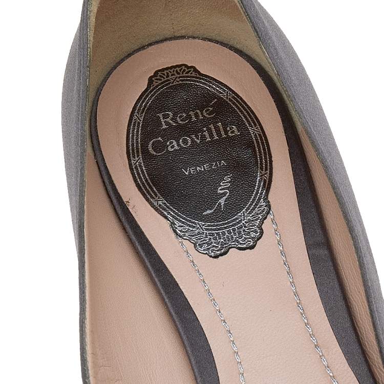 Pre Owned René Caovilla Grey Satin Crystal Embellished Ballet  Flats Size 38