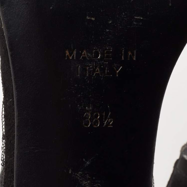 Pre Owned René Caovilla Black Suede and Lace Embellished Ankle Tie Sandals Size 38.5