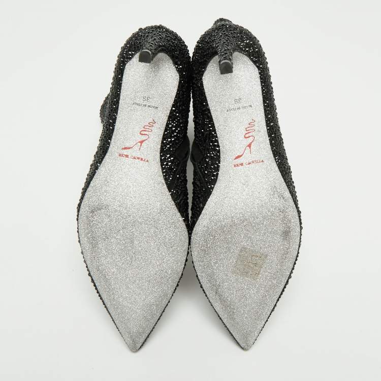 Pre Owned René Caovilla Black Glitter Virginie Crystal Stiletto Ankle Boots Size 39