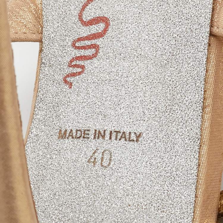 Pre Owned René Caovilla Metallic Beige Nubuck Leather Embellished Platform Slingback Sandals Size 40