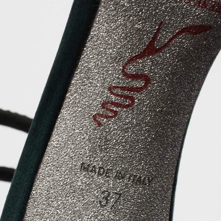 Pre Owned Rene Caovilla Dark Green Velvet Cleo Crystal Embellished Ankle Wrap Pumps Size 37