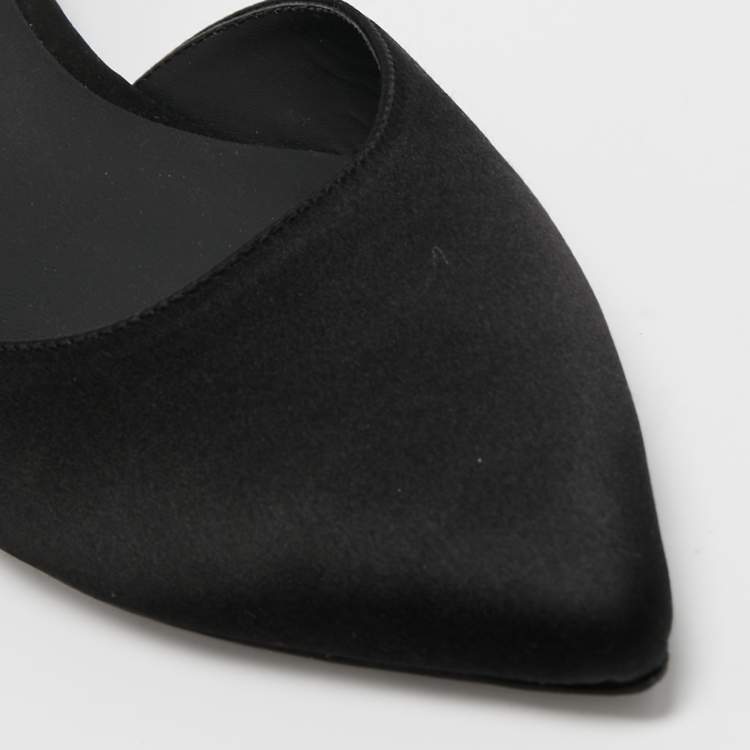 Pre Owned Rene Caovilla Black Satin Embellished Ankle Wrap Flat Mules Size 38