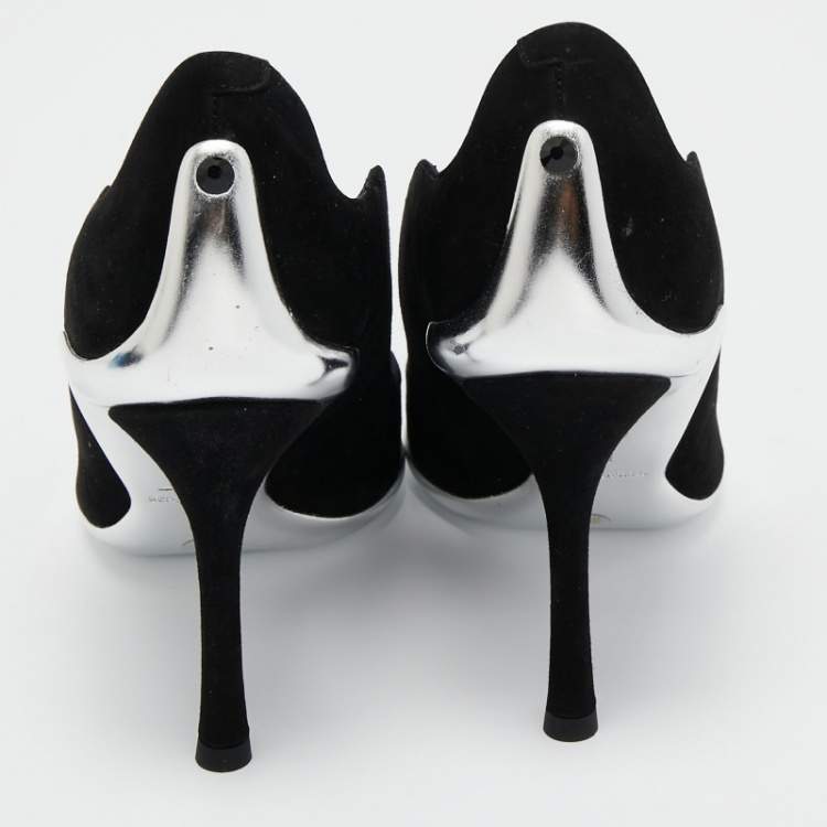 Pre Owned René Caovilla Black/Silver Suede and Leather Decollete Pumps Size 36