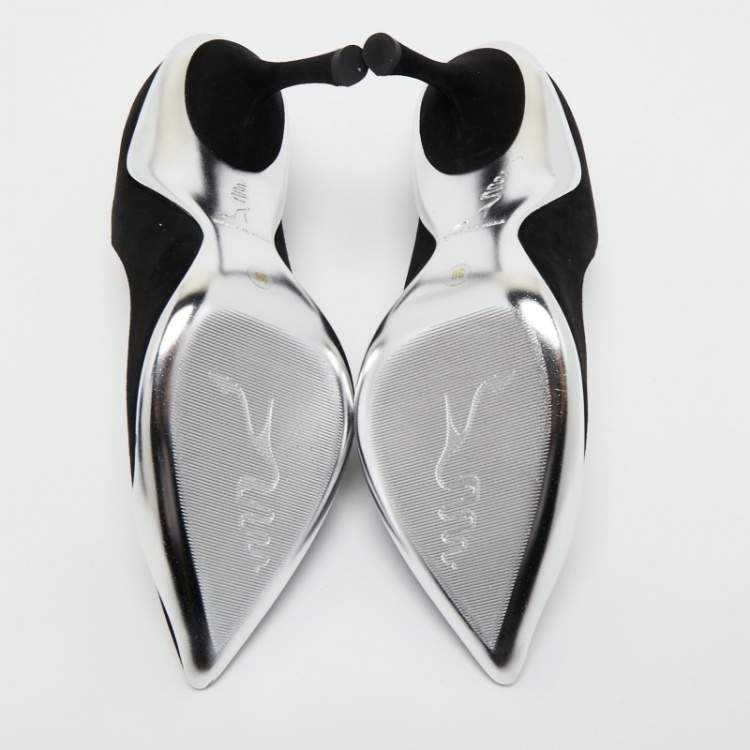 Pre Owned René Caovilla Black/Silver Suede and Leather Decollete Pumps Size 36