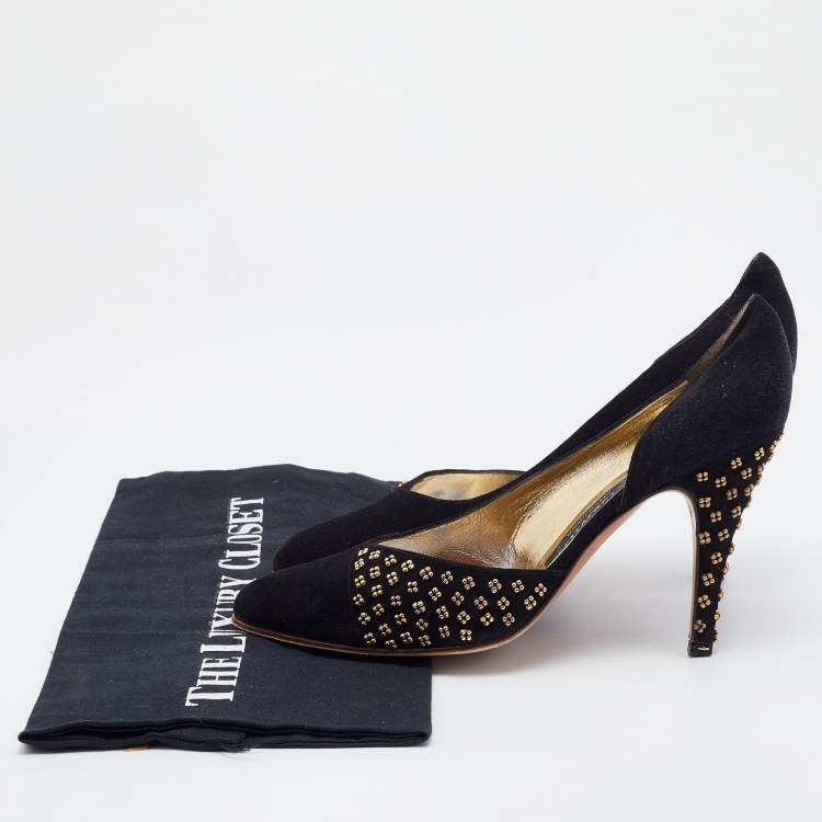 Pre Owned René Caovilla Black Suede Embellished D'Orsay Pumps Size 38