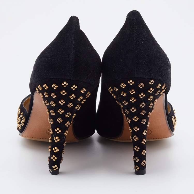Pre Owned René Caovilla Black Suede Embellished D'Orsay Pumps Size 38