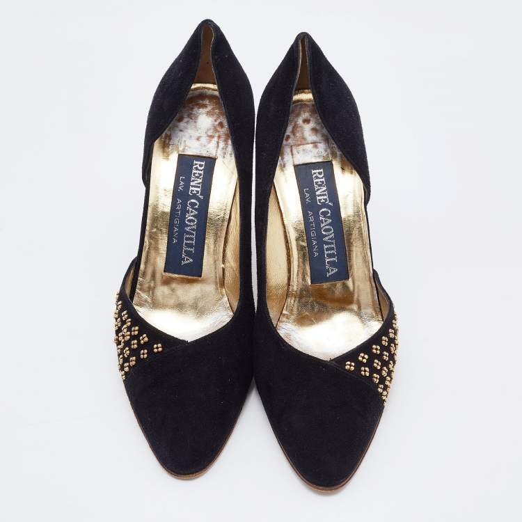 Pre Owned René Caovilla Black Suede Embellished D'Orsay Pumps Size 38