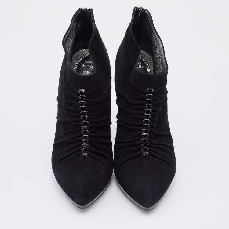 Pre Owned René Caovilla Black Suede Crystal embellished Ankle Length Boots Size 39