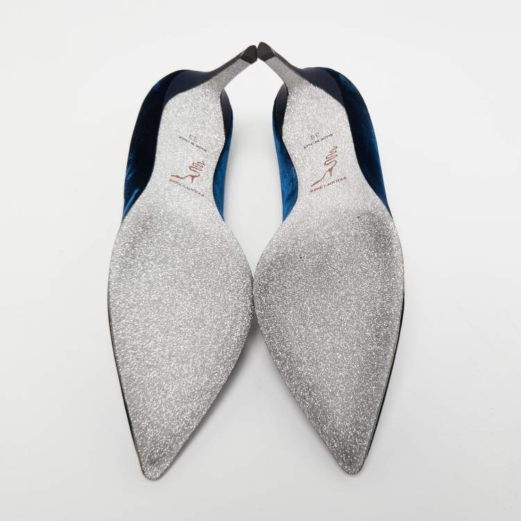 Pre Owned René Caovilla Blue Velvet Grace Pointed Toe Pumps Size 39