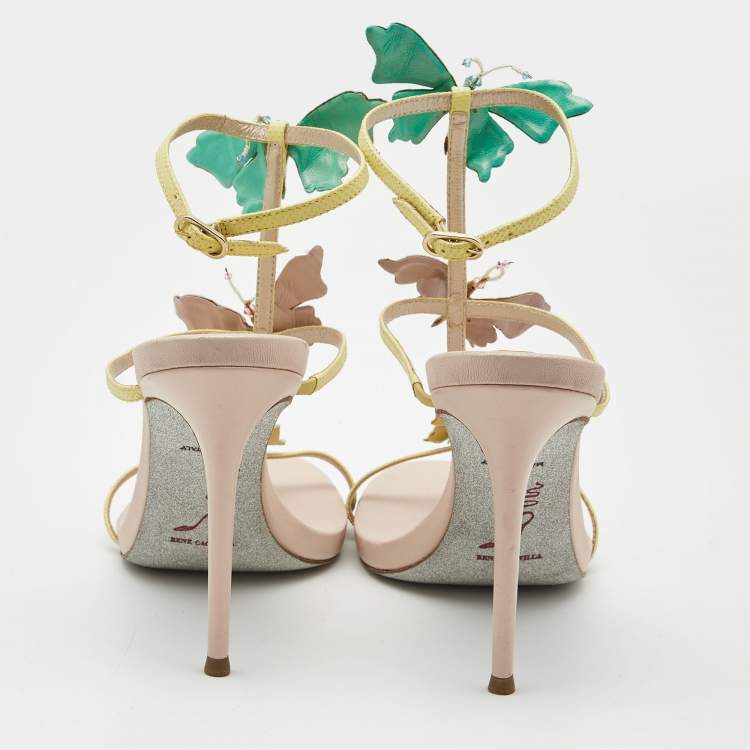 Pre Owned René Caovilla Multicolor Lizard Embossed and Leather Caterina Sandals Size 39