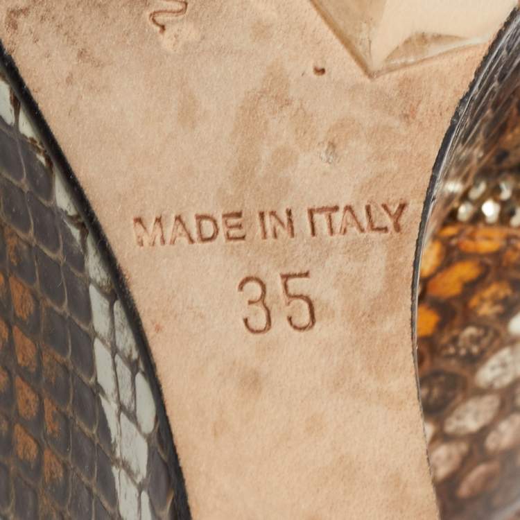 Pre Owned René Caovilla Brown Python Slide Wedge Sandals Size 35