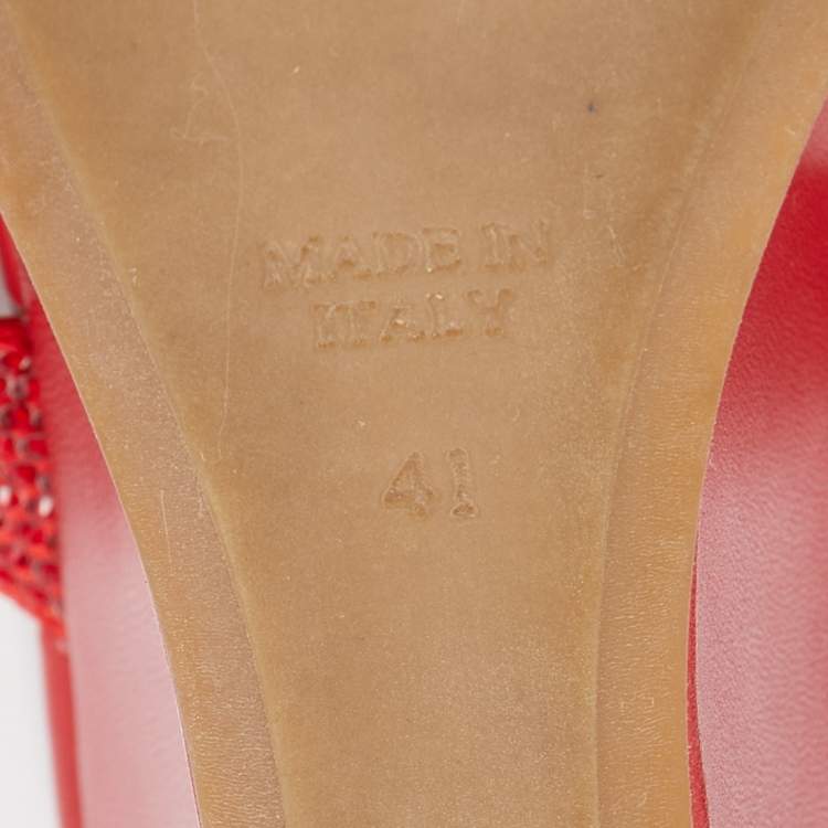 Pre Owned René Caovilla Red Crystal Embellished Satin Wedge Platform Sandals Size 41