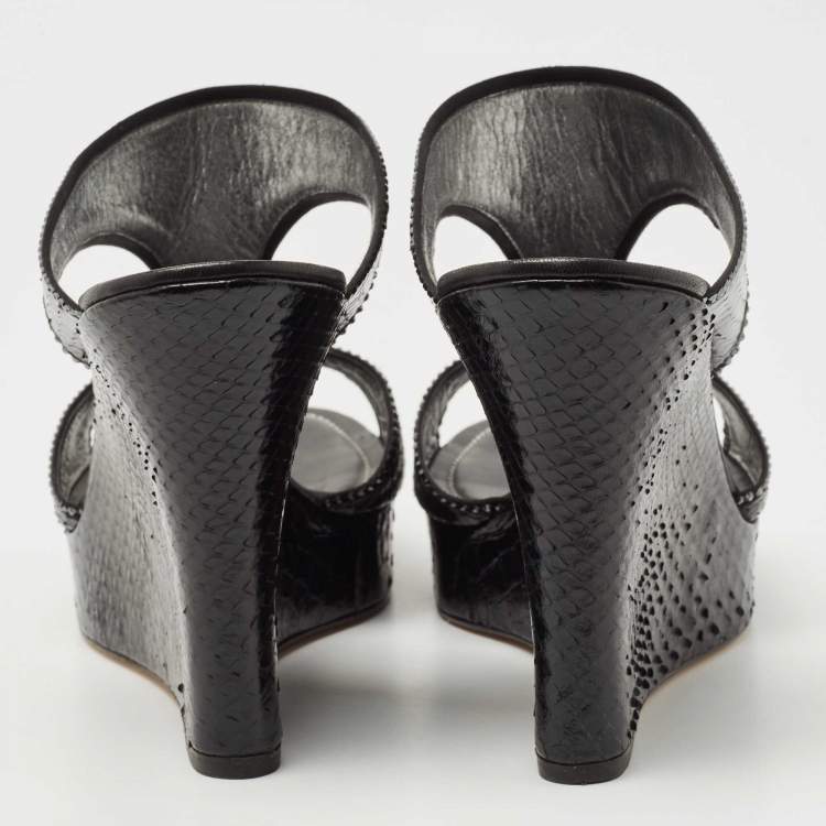Pre Owned René Caovilla Black Python Crystal Embellished Wedge Sandals Size 41