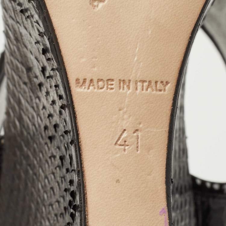 Pre Owned René Caovilla Black Python Crystal Embellished Wedge Sandals Size 41