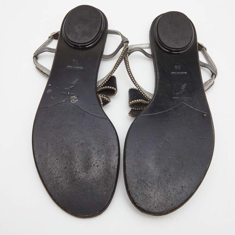 Pre Owned René Caovilla Grey Satin Crystal Embellished Slingback Flats Size 39