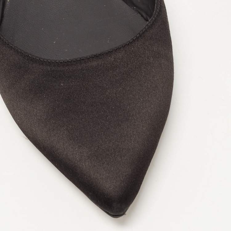 Pre Owned René Caovilla Black Satin Ankle Wrap Flat Mule Sandals Size 38