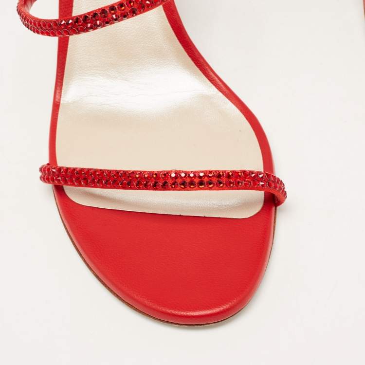 Pre Owned René Caovilla Red Leather Crystal Cleo Sandals Size 39