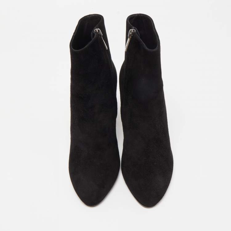 Pre Owned René Caovilla Black Suede Crystal Embellished Block Heel Ankle Booties Size 36.5