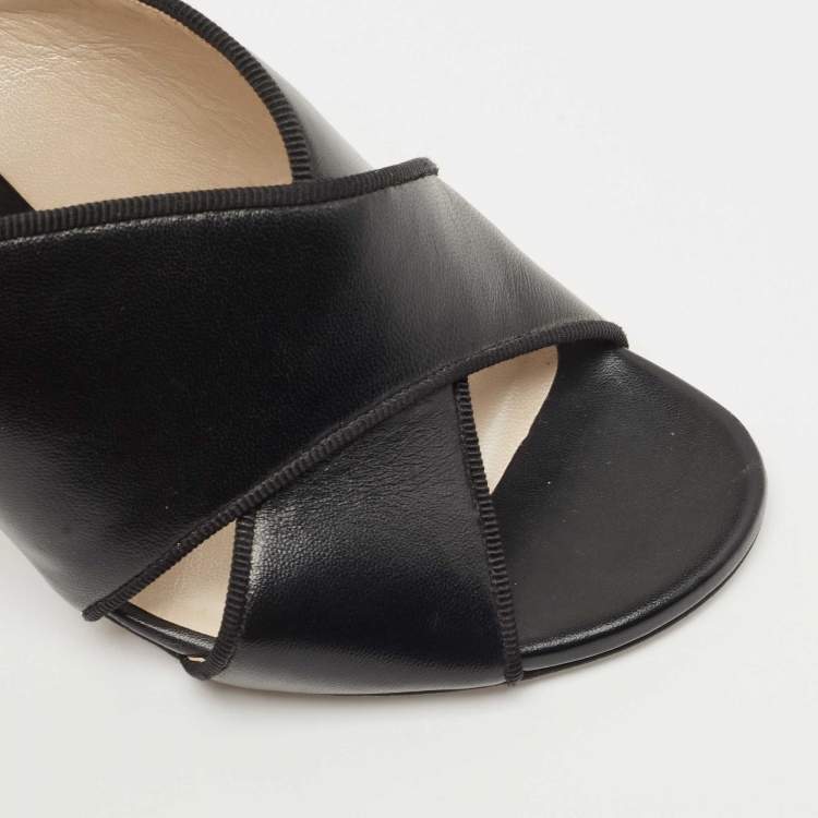 Pre Owned Rene Caovilla Black Leather and Suede Crystal Embellished Block Heel Sandals Size 37