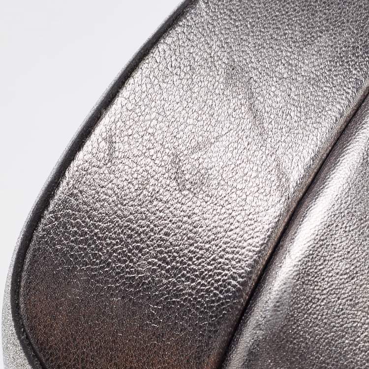 Pre Owned Rene Caovilla Metallic Grey Leather Slide Sandals Size 40
