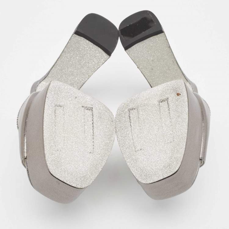 Pre Owned René Caovilla Silver Leather Wedge Sandals Size 36