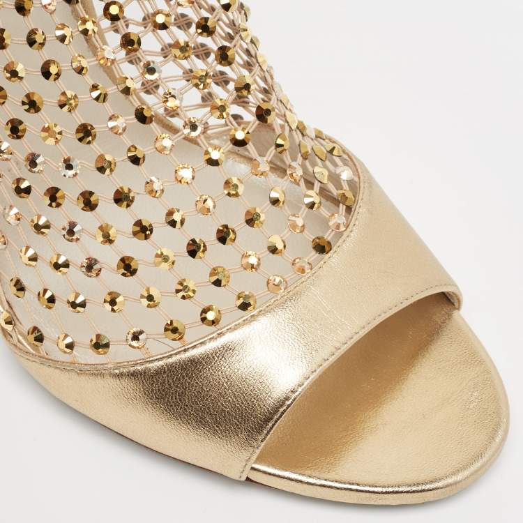 Pre Owned Rene Caovilla Lace And Leather Crystal Embellished Galaxia Sandals Size 40