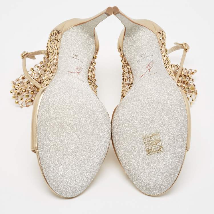 Pre Owned Rene Caovilla Lace And Leather Crystal Embellished Galaxia Sandals Size 40