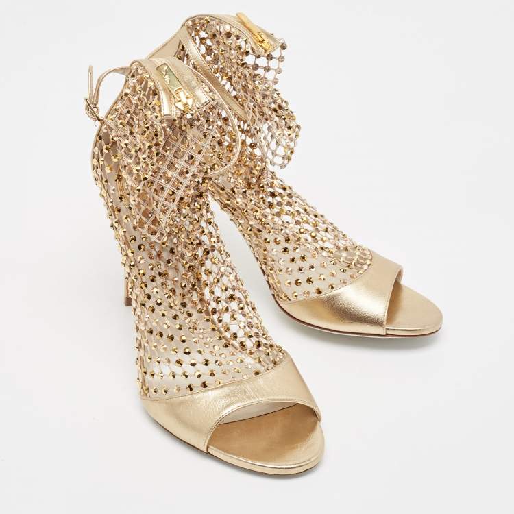 Pre Owned Rene Caovilla Lace And Leather Crystal Embellished Galaxia Sandals Size 40