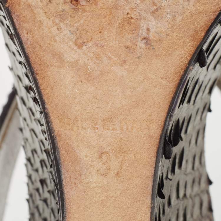 Pre Owned René Caovilla Metallic Python Crystal Embellished Wedge Sandals Size 37