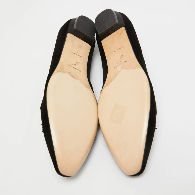 Pre Owned René Caovilla Black Velvet Crystal Embellished Slip On Smoking Slippers Size 41