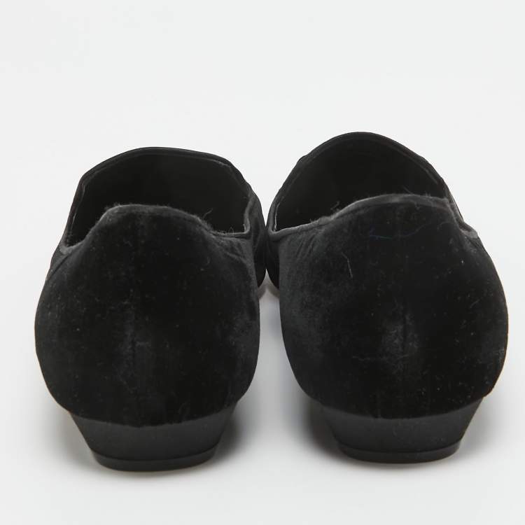 Pre Owned René Caovilla Black Velvet Crystal Embellished Slip On Smoking Slippers Size 41