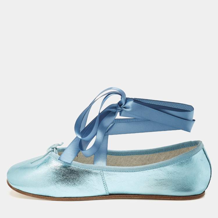 Pre Owned Repetto Metallic Blue Leather Sophia Ballet Flats Size 38
