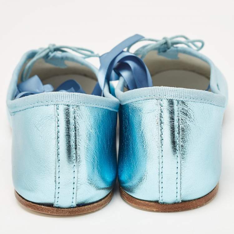 Pre Owned Repetto Metallic Blue Leather Sophia Ballet Flats Size 38
