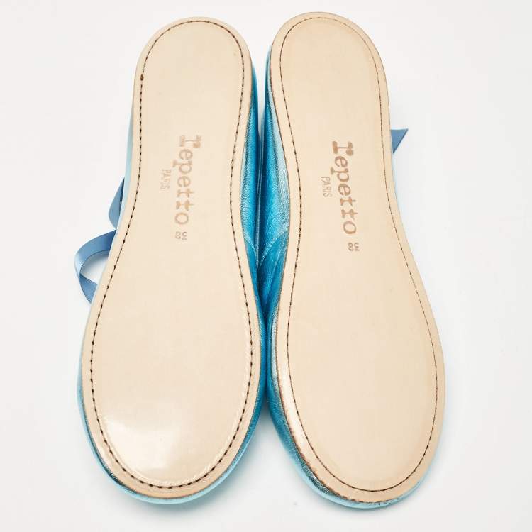 Pre Owned Repetto Metallic Blue Leather Sophia Ballet Flats Size 38