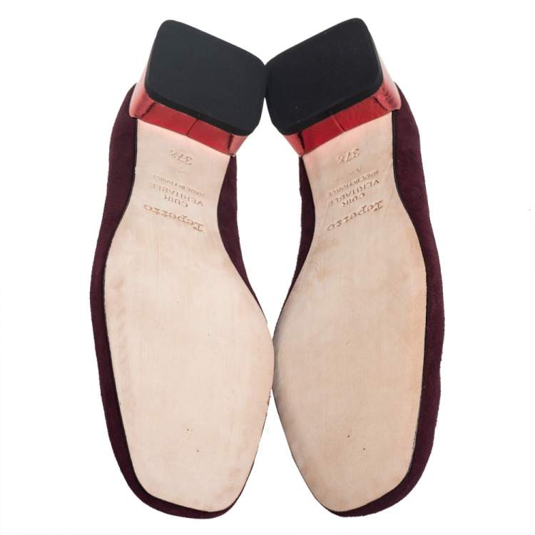 Pre Owned Repetto Burgundy Suede Block Heel Ballerina Size 37.5