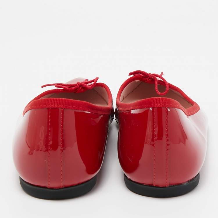 Pre Owned Repetto Red Patent Leather Bow Ballet Flats Size 42