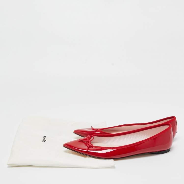 Pre Owned Repetto Red Patent Leather Bow Ballet Flats Size 42
