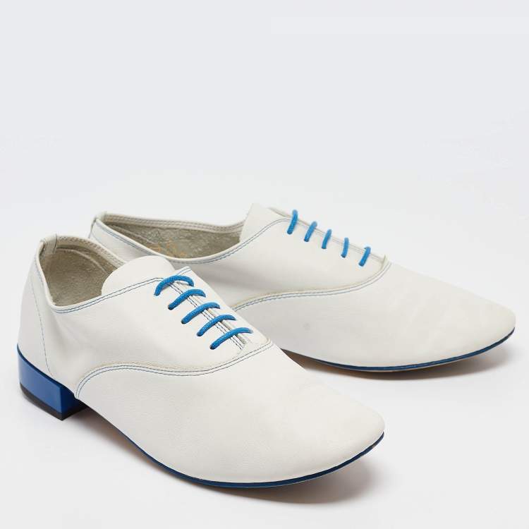 Pre Owned Repetto White Leather Lace Up Loafers Size 39