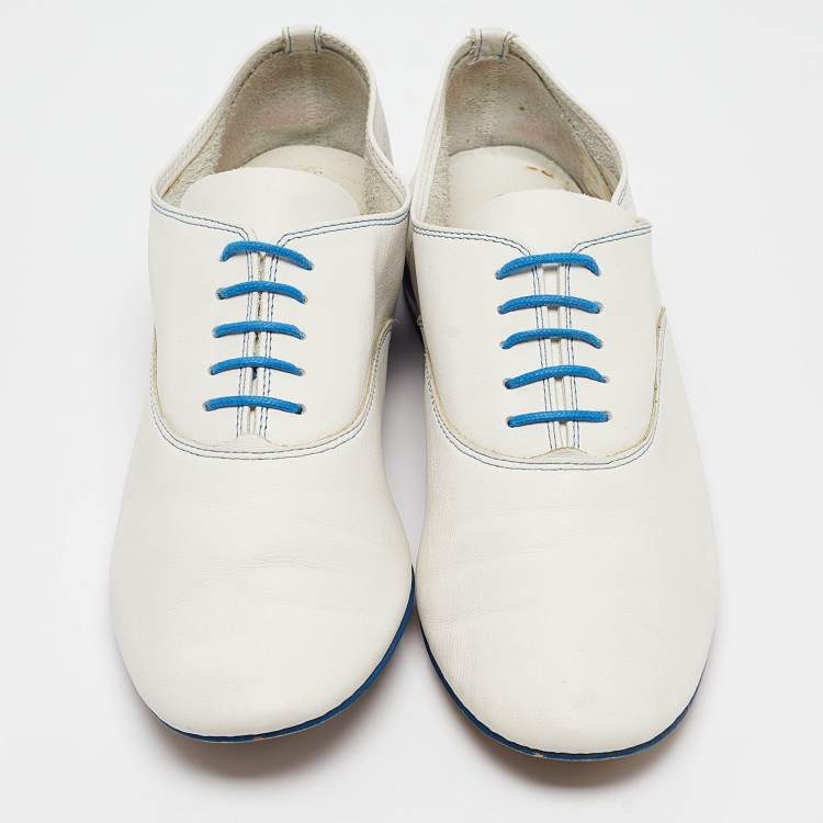 Pre Owned Repetto White Leather Lace Up Loafers Size 39