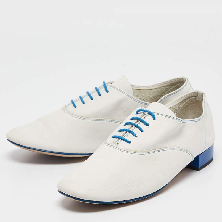 Pre Owned Repetto White Leather Lace Up Loafers Size 39