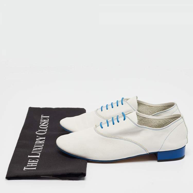 Pre Owned Repetto White Leather Lace Up Loafers Size 39