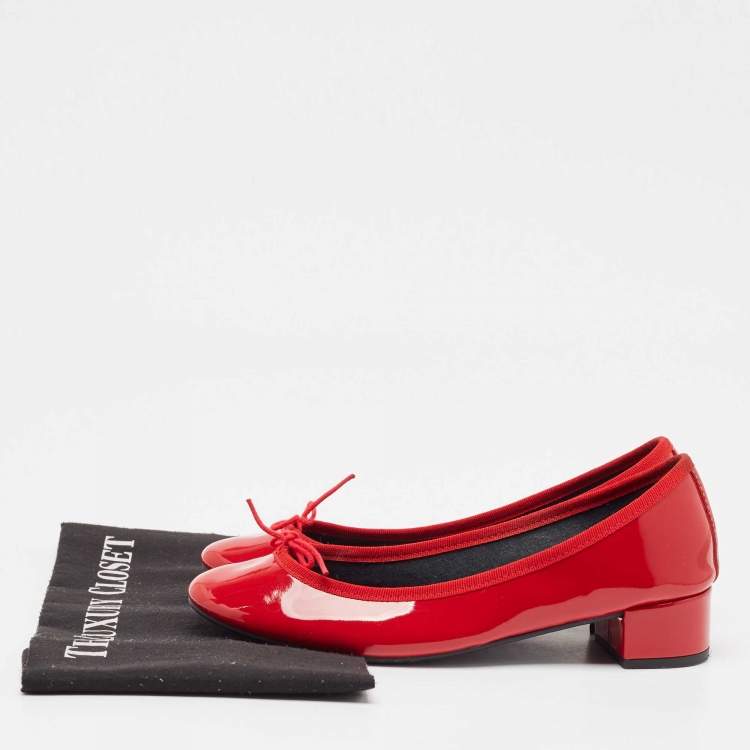Pre Owned Repetto Red Patent Leather Block Heel Pumps Size 37