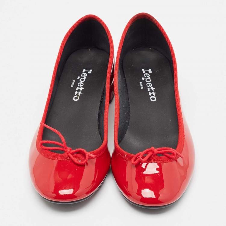 Pre Owned Repetto Red Patent Leather Block Heel Pumps Size 37