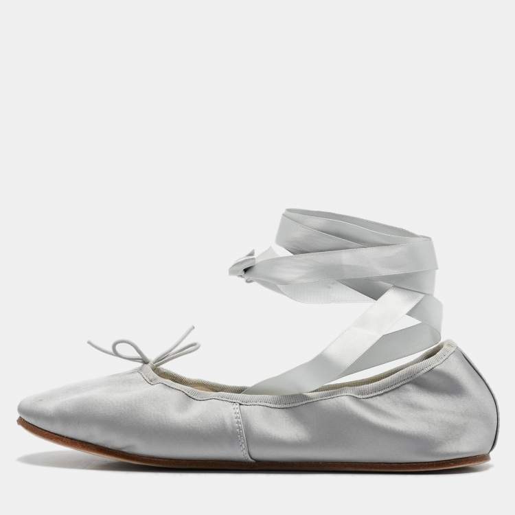 Pre Owned Repetto Grey Satin Sophia Ballet Flats Size 40