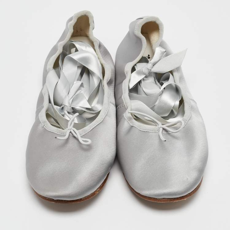 Pre Owned Repetto Grey Satin Sophia Ballet Flats Size 40