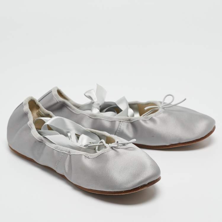 Pre Owned Repetto Grey Satin Sophia Ballet Flats Size 40