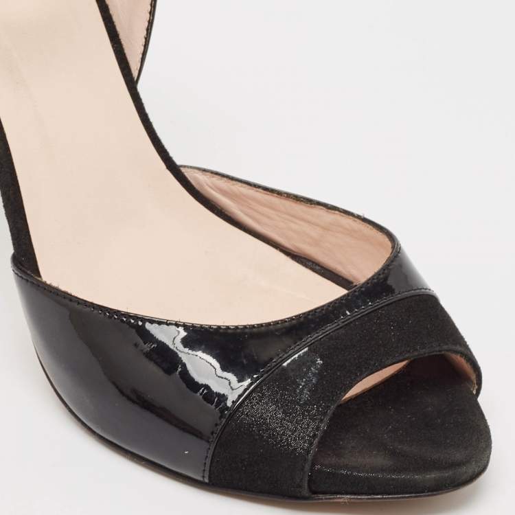 Pre Owned Repetto Black Patent And Suede Ankle Strap Peep Toe Pumps Size 38.5