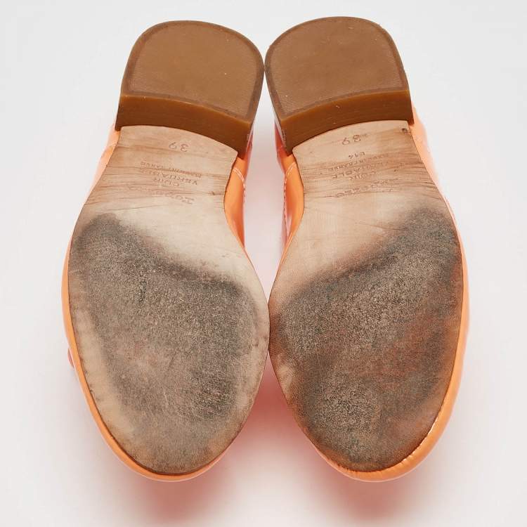 Pre Owned Repetto Orange Patent Leather Lace Up Oxfords Size 39